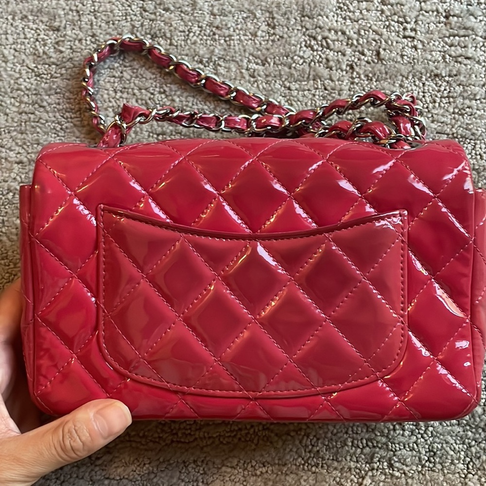 CHANEL Pink Quilted Patent Leather Mini Flap Crossbody Bag - Picture 4 of 7